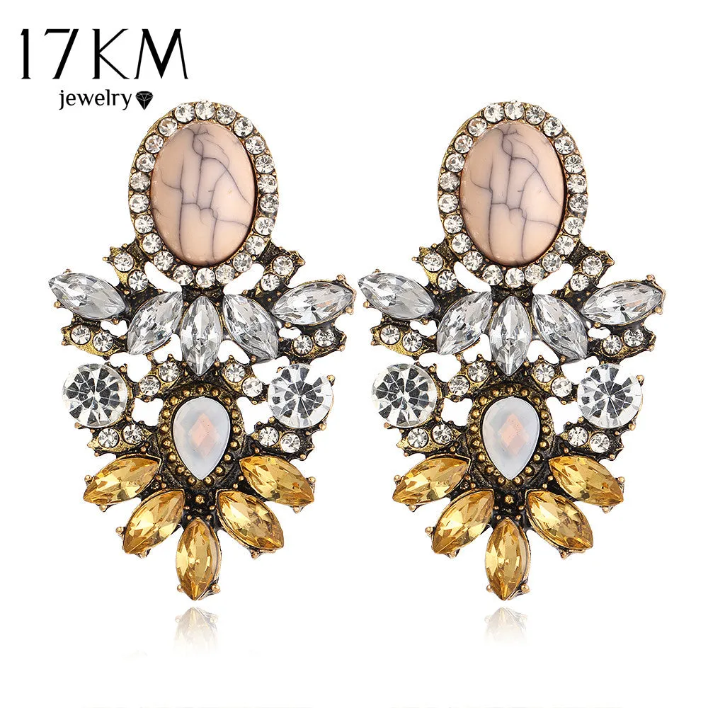 17KM Vintage Big Crystal Flower Drop Earring for Women 2017 New Fashion Rhinestones Earrings Best Friends Gift Statement Jewelry