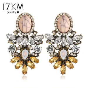 17KM Vintage Big Crystal Flower Drop Earring for Women 2017 New Fashion Rhinestones Earrings Best Friends Gift Statement Jewelry