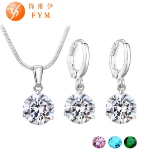 19 Colors Promotion New Silver Color Necklace Stud Earring Jewelry Set for Brides Bridal Bridesmaid Wedding Jewelry Sets JS0003