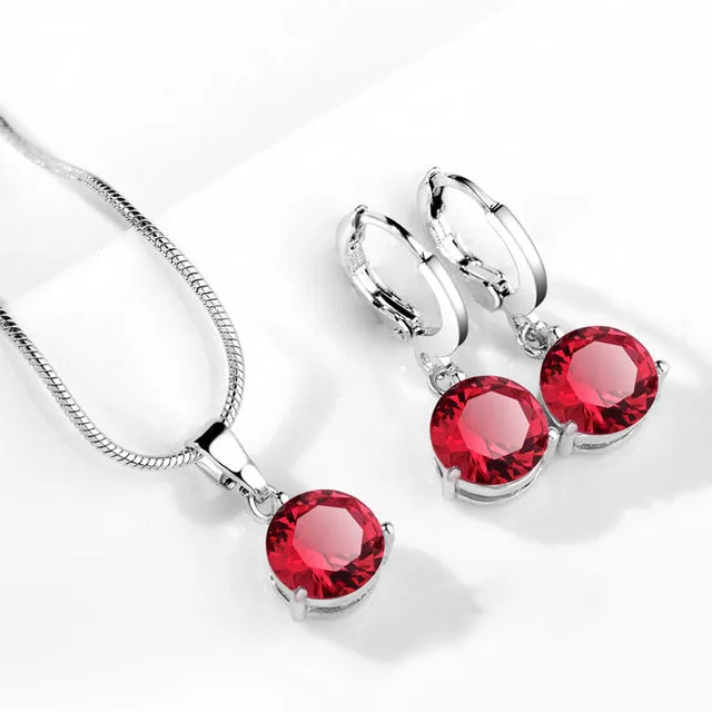 19 Colors Promotion New Silver Color Necklace Stud Earring Jewelry Set for Brides Bridal Bridesmaid Wedding Jewelry Sets JS0003