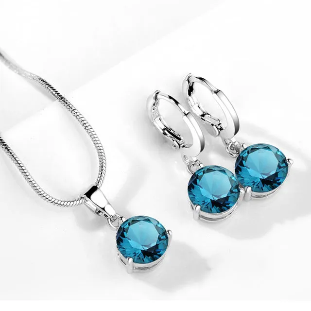 19 Colors Promotion New Silver Color Necklace Stud Earring Jewelry Set for Brides Bridal Bridesmaid Wedding Jewelry Sets JS0003