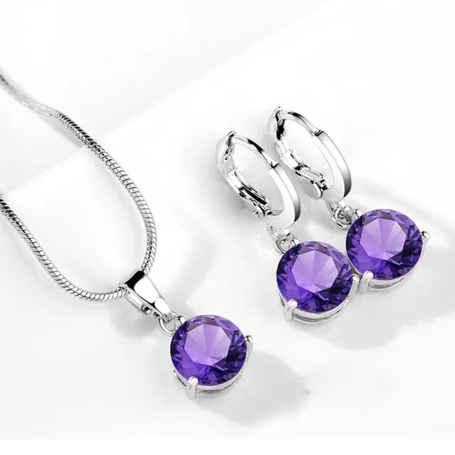 19 Colors Promotion New Silver Color Necklace Stud Earring Jewelry Set for Brides Bridal Bridesmaid Wedding Jewelry Sets JS0003