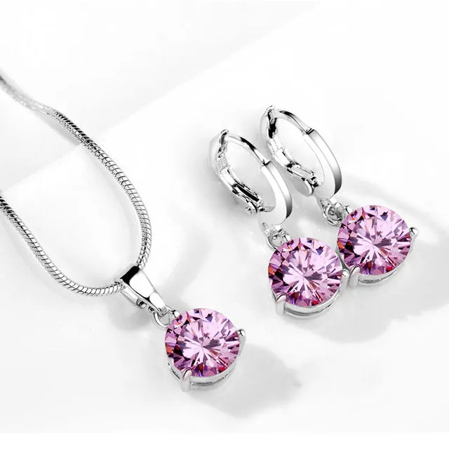 19 Colors Promotion New Silver Color Necklace Stud Earring Jewelry Set for Brides Bridal Bridesmaid Wedding Jewelry Sets JS0003