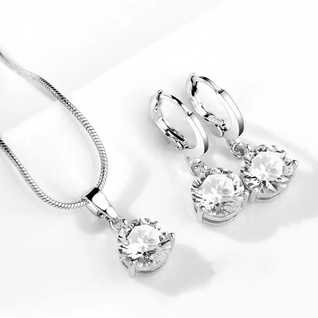 19 Colors Promotion New Silver Color Necklace Stud Earring Jewelry Set for Brides Bridal Bridesmaid Wedding Jewelry Sets JS0003