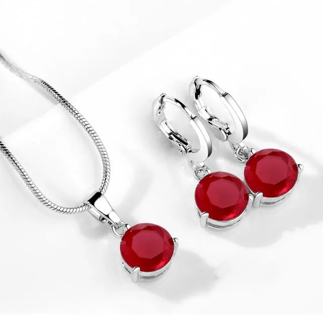 19 Colors Promotion New Silver Color Necklace Stud Earring Jewelry Set for Brides Bridal Bridesmaid Wedding Jewelry Sets JS0003