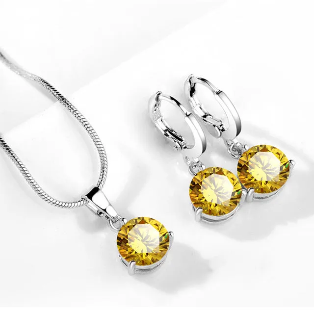 19 Colors Promotion New Silver Color Necklace Stud Earring Jewelry Set for Brides Bridal Bridesmaid Wedding Jewelry Sets JS0003