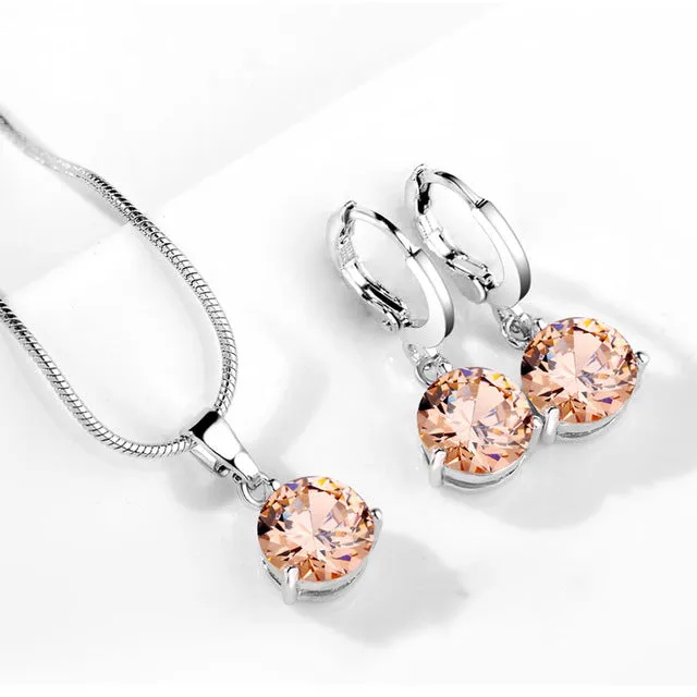19 Colors Promotion New Silver Color Necklace Stud Earring Jewelry Set for Brides Bridal Bridesmaid Wedding Jewelry Sets JS0003