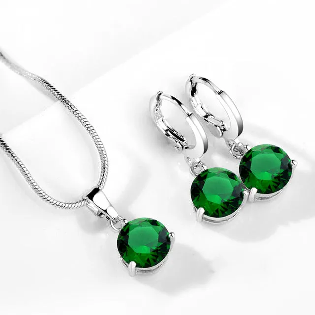 19 Colors Promotion New Silver Color Necklace Stud Earring Jewelry Set for Brides Bridal Bridesmaid Wedding Jewelry Sets JS0003