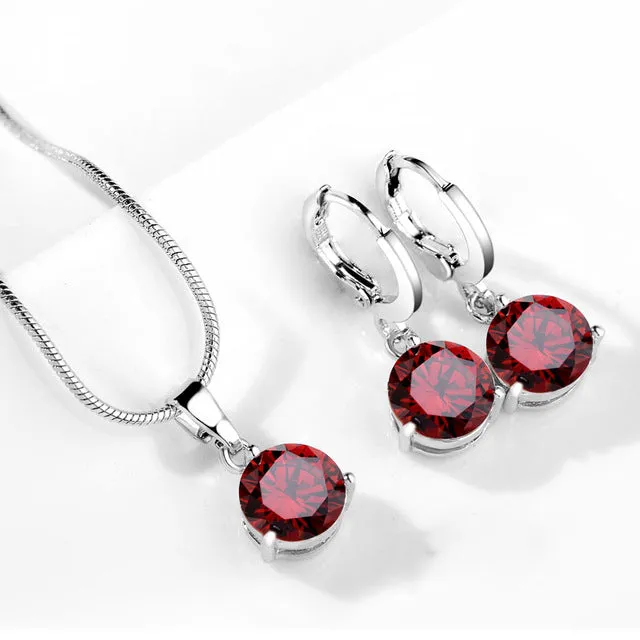 19 Colors Promotion New Silver Color Necklace Stud Earring Jewelry Set for Brides Bridal Bridesmaid Wedding Jewelry Sets JS0003
