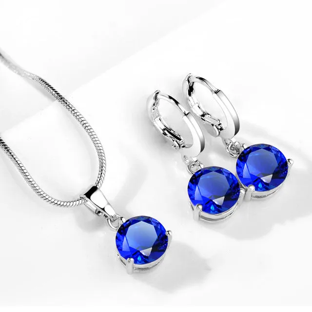 19 Colors Promotion New Silver Color Necklace Stud Earring Jewelry Set for Brides Bridal Bridesmaid Wedding Jewelry Sets JS0003