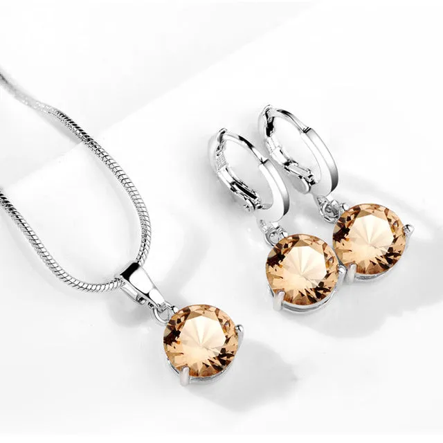 19 Colors Promotion New Silver Color Necklace Stud Earring Jewelry Set for Brides Bridal Bridesmaid Wedding Jewelry Sets JS0003