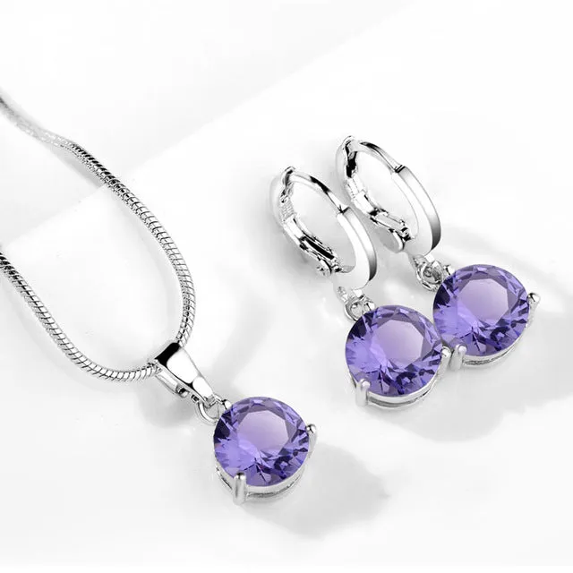 19 Colors Promotion New Silver Color Necklace Stud Earring Jewelry Set for Brides Bridal Bridesmaid Wedding Jewelry Sets JS0003