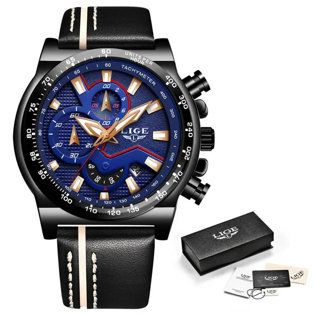 2019 New LIGE Blue Wristwatch Mens Watches