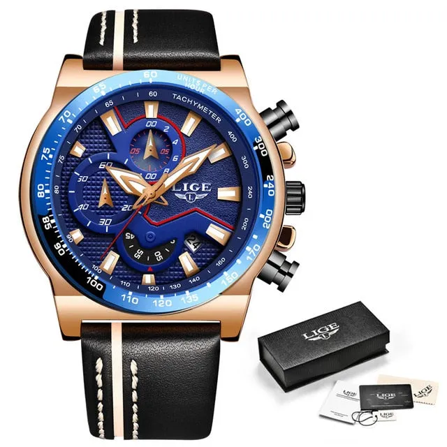 2019 New LIGE Blue Wristwatch Mens Watches