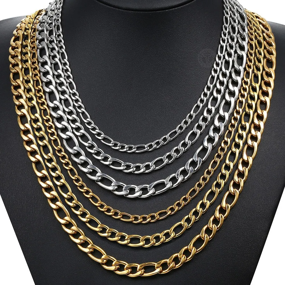 5/7/9mm Men&#39;s Stainless Steel Necklace Figaro Link Chain Choker for Men Women Gold Color Silver Color Solid Accessories  KNM177