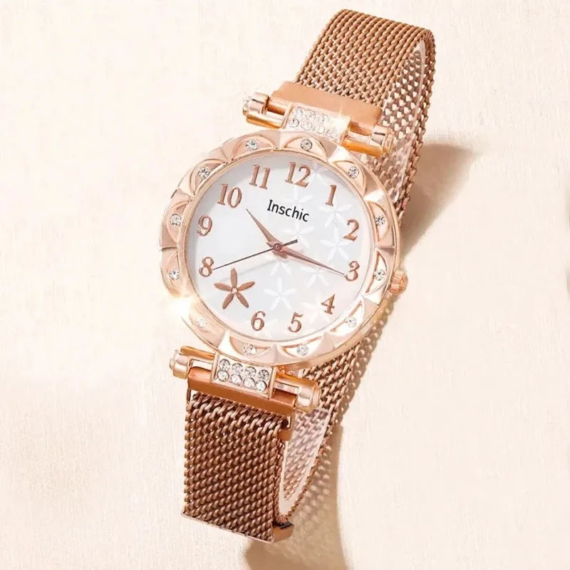 6 PCS New Women's Fashion Digital Rhinestone Star Quartz Watch Luxury Atmosphere Butterfly Jewelry Bracelet Birthday Gift Set