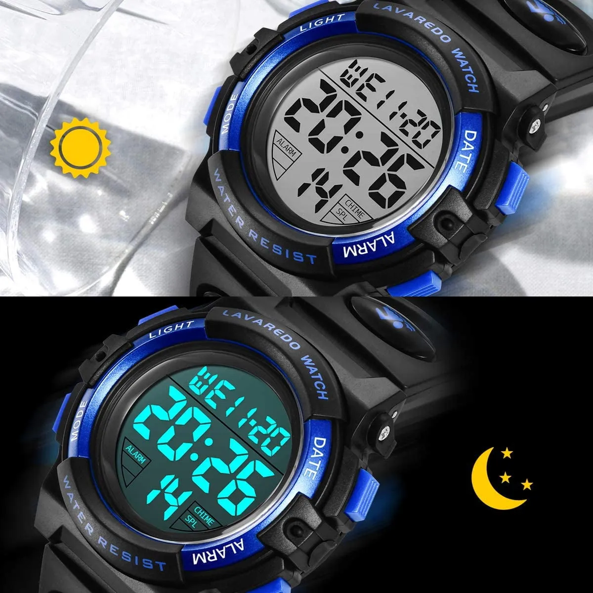 A ALPS Watches for Kids Boys Girls Digital Outdoor Waterproof Sport LED Light Stopwatch Child Wristwatch Blue