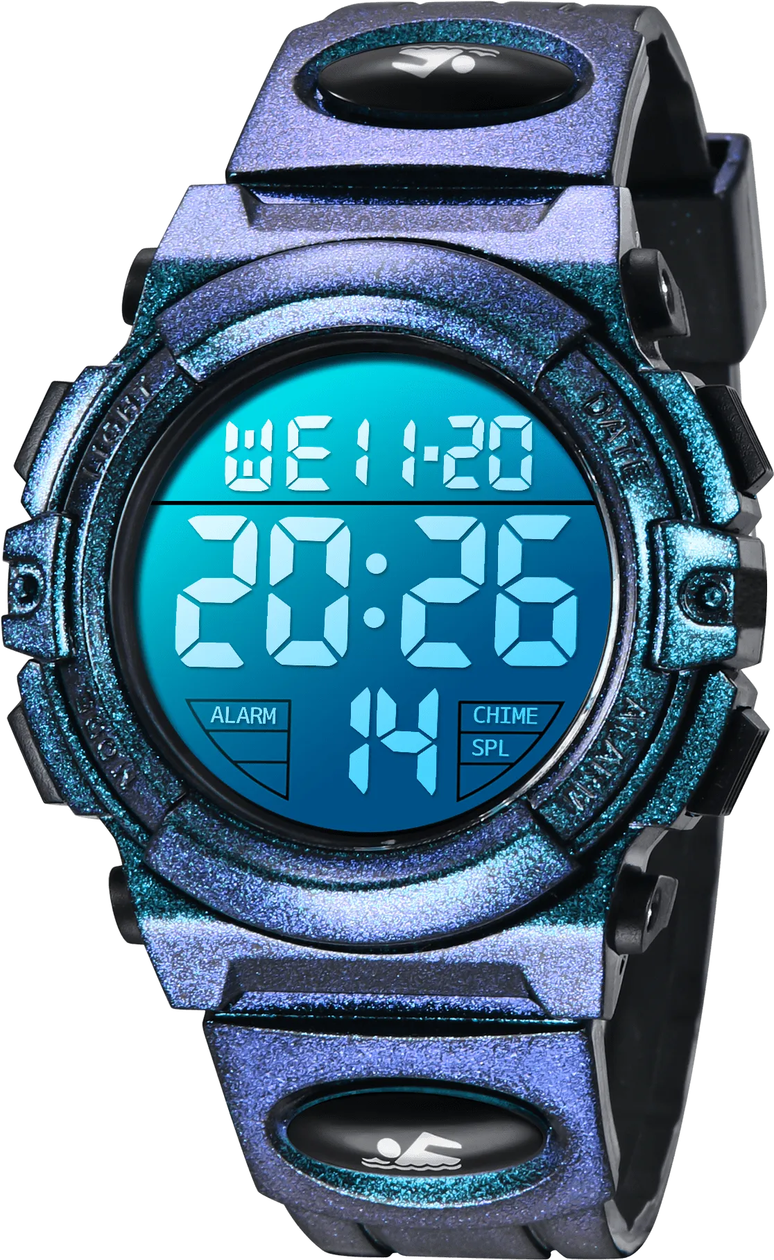 A ALPS Watches for Kids Boys Girls Digital Outdoor Waterproof Sport LED Light Stopwatch Child Wristwatch Blue