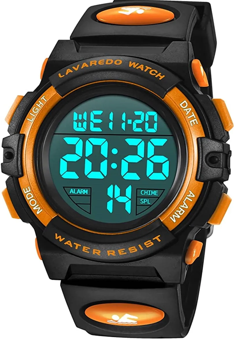 A ALPS Watches for Kids Boys Girls Digital Outdoor Waterproof Sport LED Light Stopwatch Child Wristwatch Blue