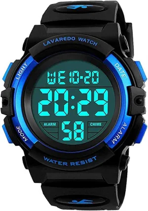 A ALPS Watches for Kids Boys Girls Digital Outdoor Waterproof Sport LED Light Stopwatch Child Wristwatch Blue