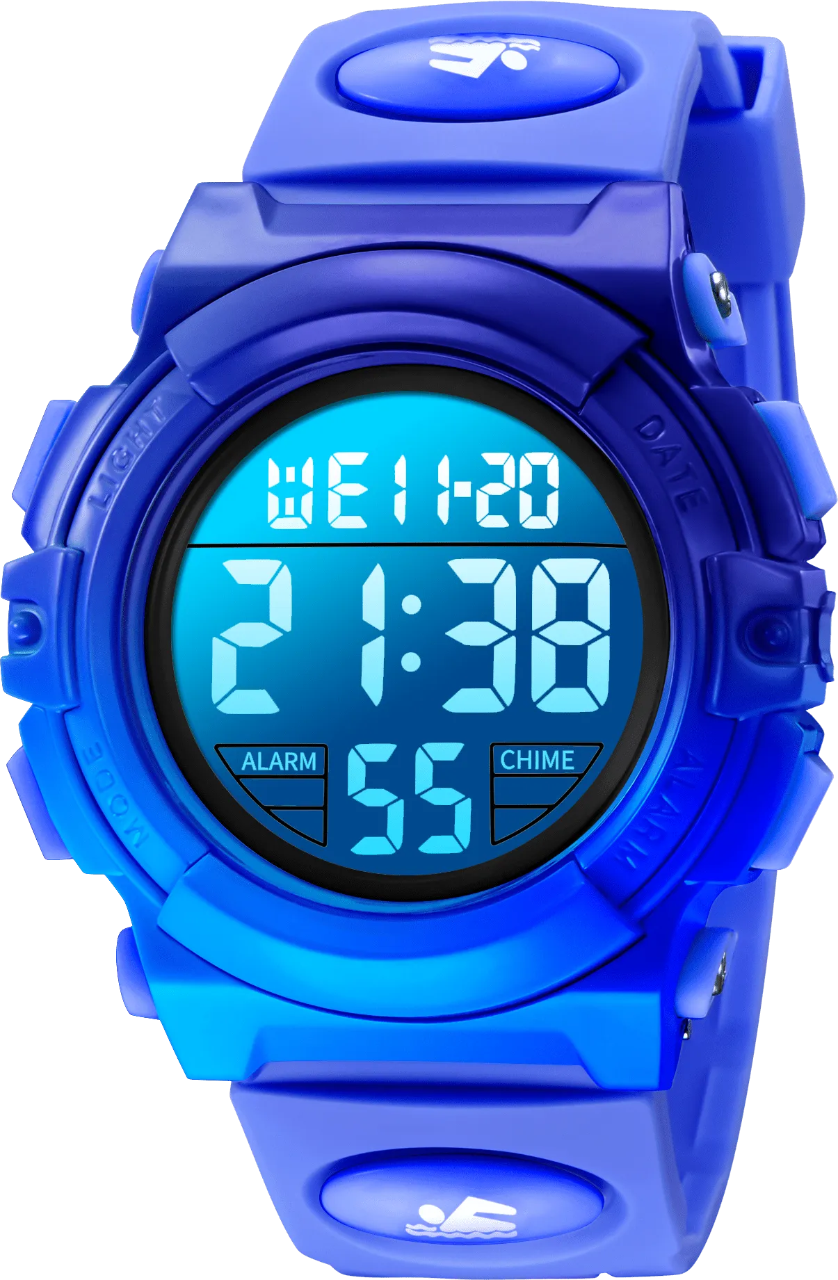 A ALPS Watches for Kids Boys Girls Digital Outdoor Waterproof Sport LED Light Stopwatch Child Wristwatch Blue