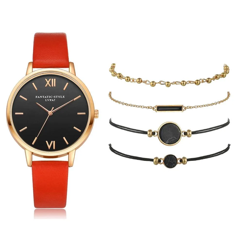 Aesthetic Watch Set With Minimalist Wristwatch and Bracelets For Women