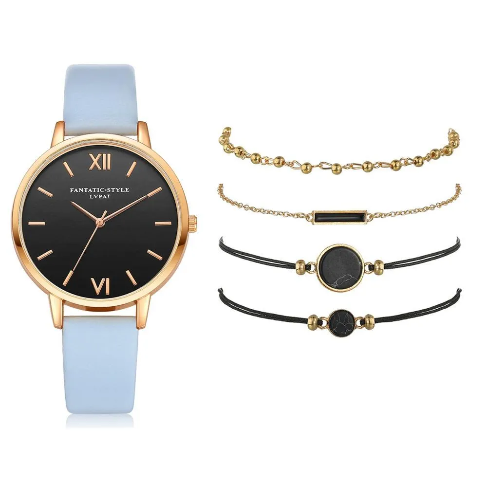 Aesthetic Watch Set With Minimalist Wristwatch and Bracelets For Women
