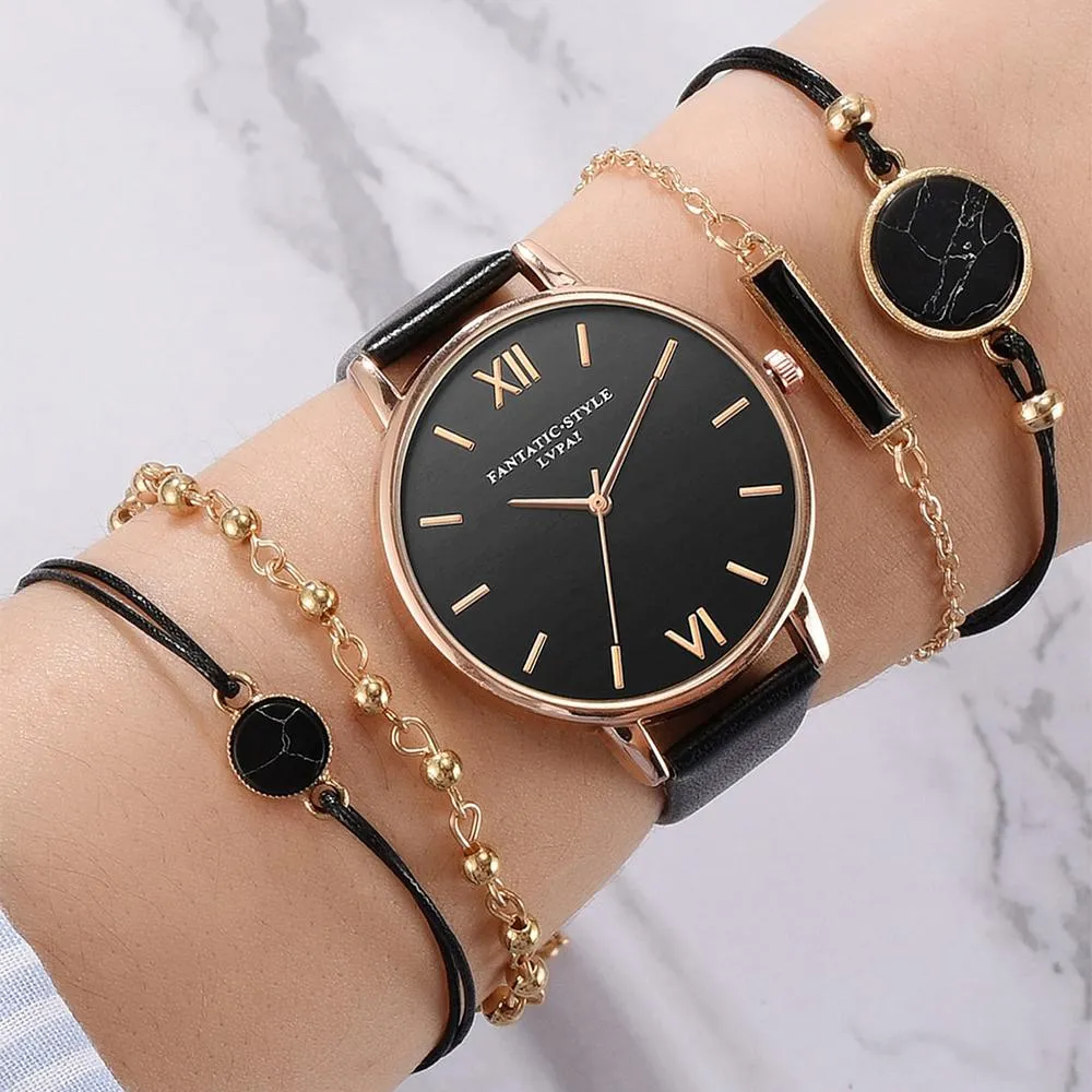Aesthetic Watch Set With Minimalist Wristwatch and Bracelets For Women