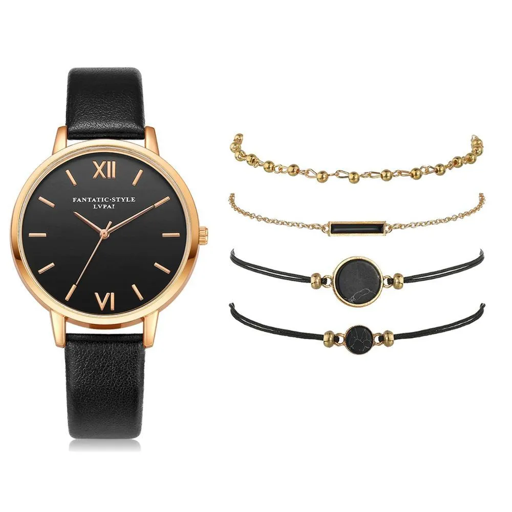 Aesthetic Watch Set With Minimalist Wristwatch and Bracelets For Women