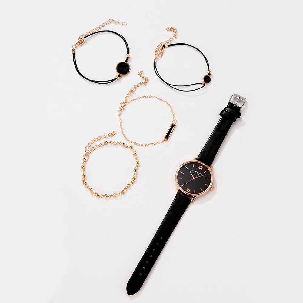 Aesthetic Watch Set With Minimalist Wristwatch and Bracelets For Women