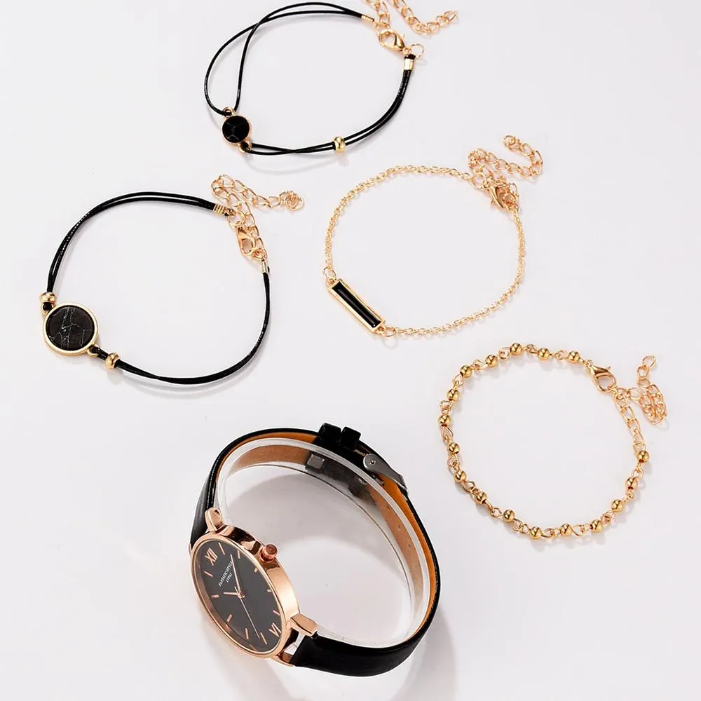 Aesthetic Watch Set With Minimalist Wristwatch and Bracelets For Women