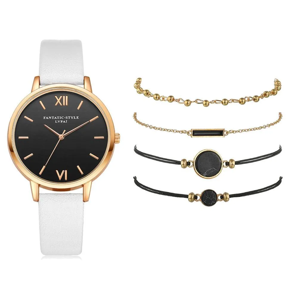 Aesthetic Watch Set With Minimalist Wristwatch and Bracelets For Women