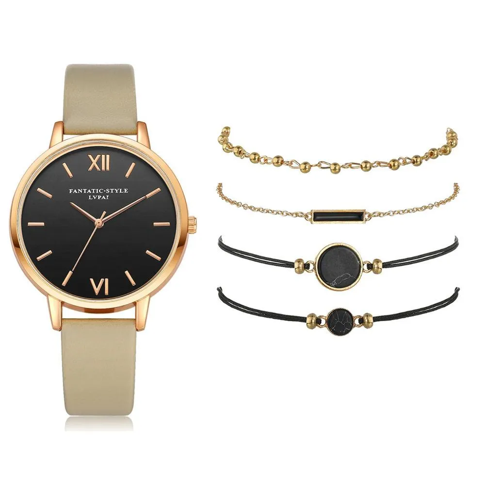 Aesthetic Watch Set With Minimalist Wristwatch and Bracelets For Women
