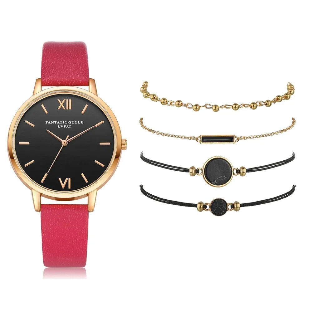 Aesthetic Watch Set With Minimalist Wristwatch and Bracelets For Women