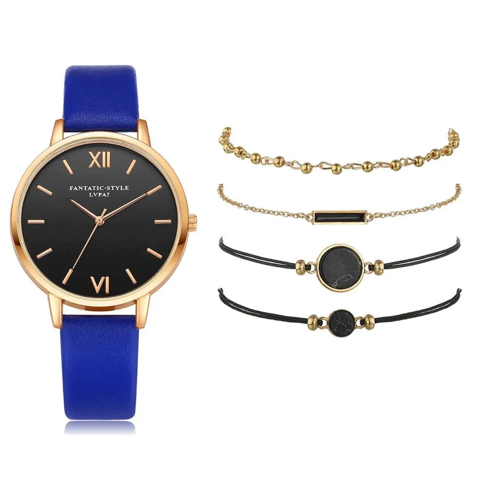 Aesthetic Watch Set With Minimalist Wristwatch and Bracelets For Women
