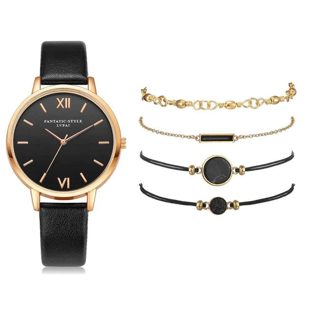 Aesthetic Watch Set With Minimalist Wristwatch and Bracelets For Women