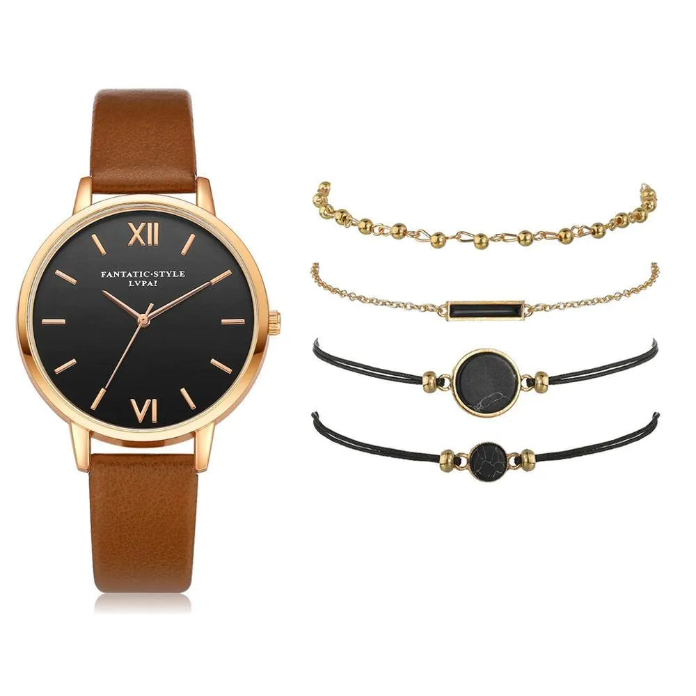 Aesthetic Watch Set With Minimalist Wristwatch and Bracelets For Women