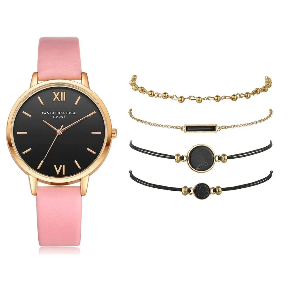 Aesthetic Watch Set With Minimalist Wristwatch and Bracelets For Women