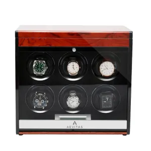 Aevitas Watch Winder for Six Automatic Watches in Mahogany Finish