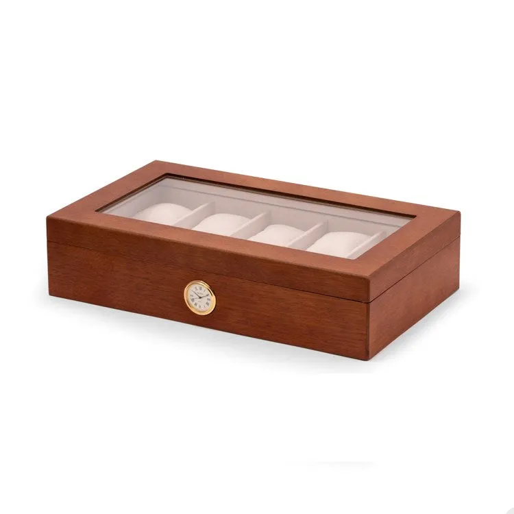 All In Time Wood Ten-Watch Box with Quartz Movement Clock - Cherry - OPEN BOX
