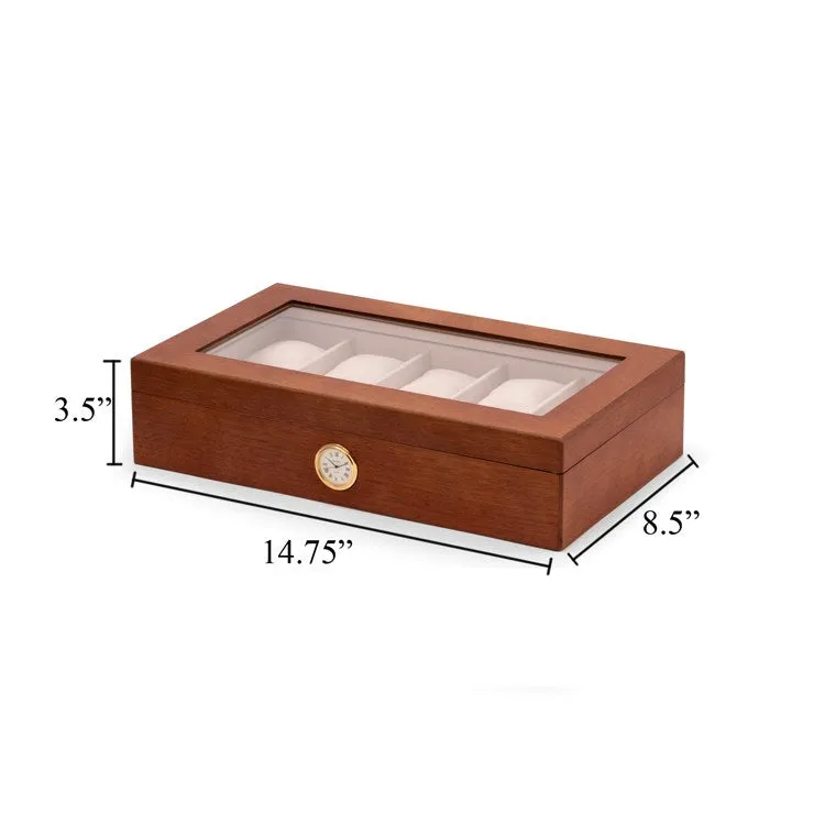 All In Time Wood Ten-Watch Box with Quartz Movement Clock - Cherry - OPEN BOX