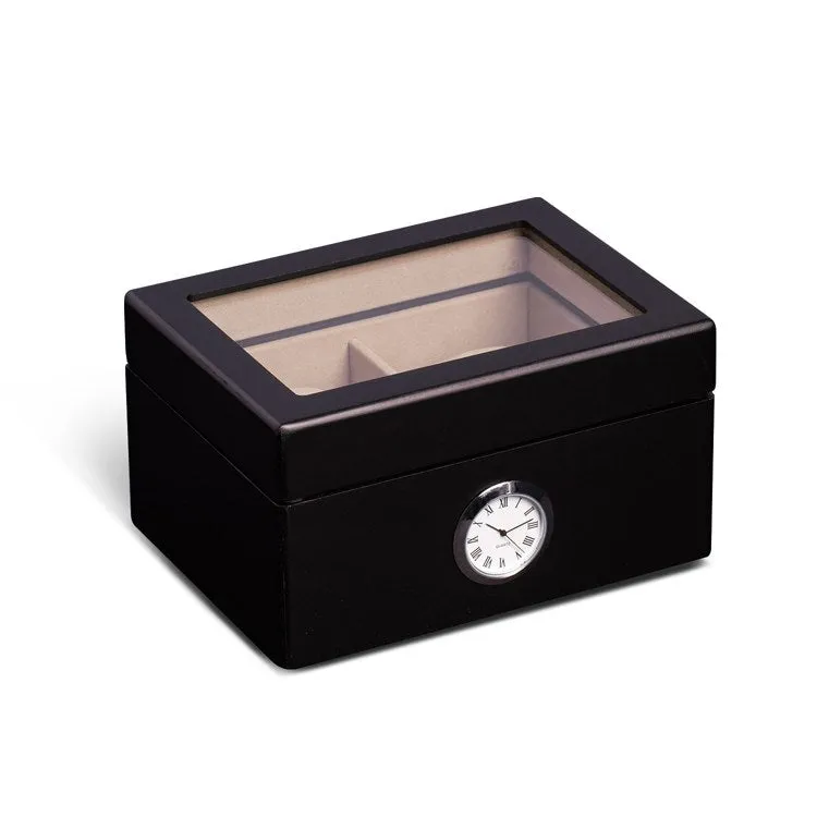 All In Time Wood Two-Watch Box with Quartz Movement Clock - Black