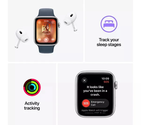 Apple Watch SE 2 GPS, 44mm Starlight Aluminium Case with Starlight Sport Band - M/L - Pristine