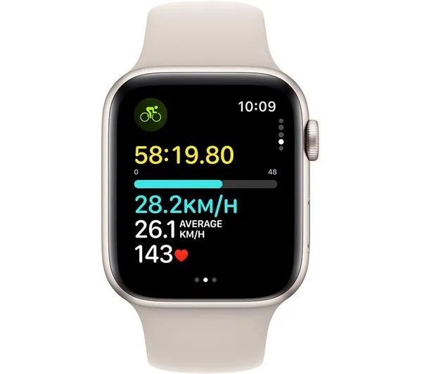 Apple Watch SE 2 GPS, 44mm Starlight Aluminium Case with Starlight Sport Band - M/L - Pristine