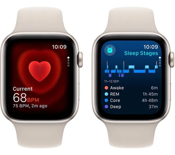 Apple Watch SE 2 GPS, 44mm Starlight Aluminium Case with Starlight Sport Band - M/L - Pristine