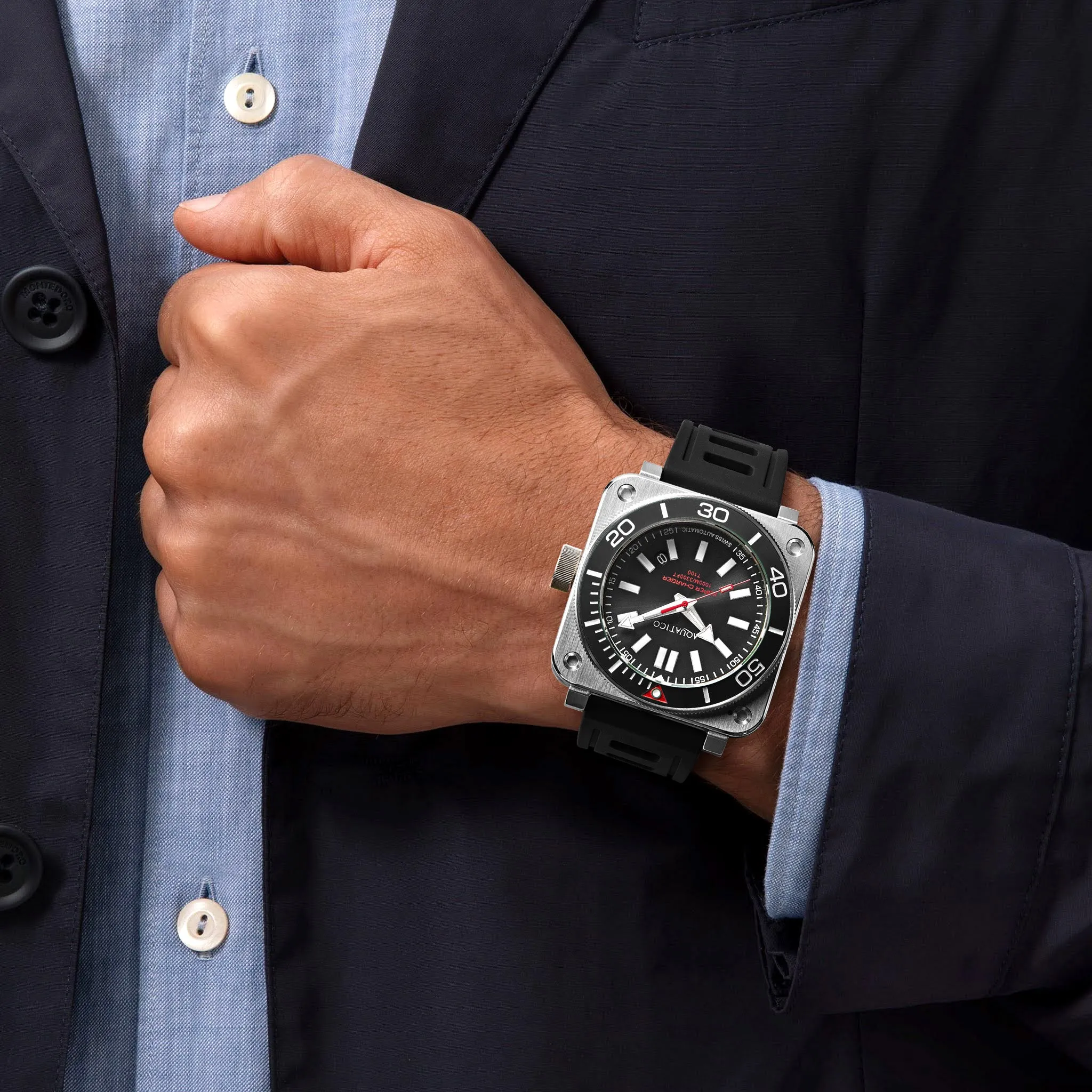 Aquatico Steel Man Black Dial Ceramic Bezel Watch (NH35)