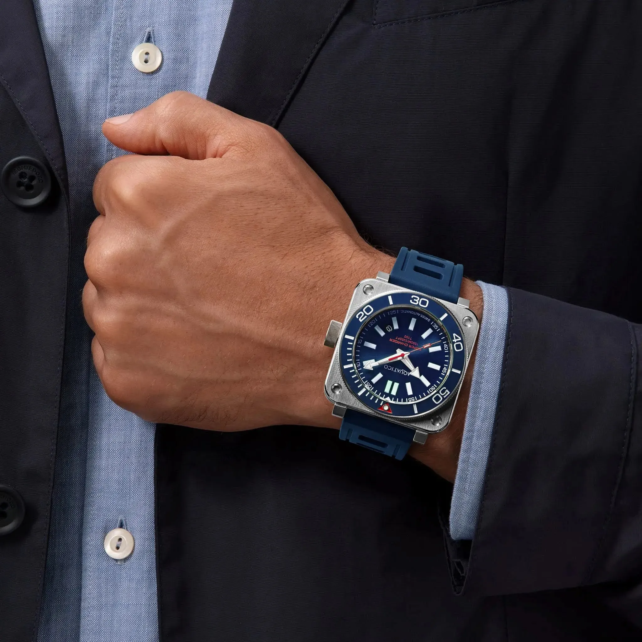 Aquatico Steel Man Blue Dial Ceramic Bezel Watch (NH35)