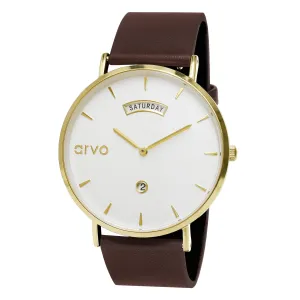 Arvo Awristacrat Watch-Gold-Saddle Leather Band by Arvo
