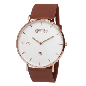 Arvo Awristacrat Watch - Rose - Mahogany Leather