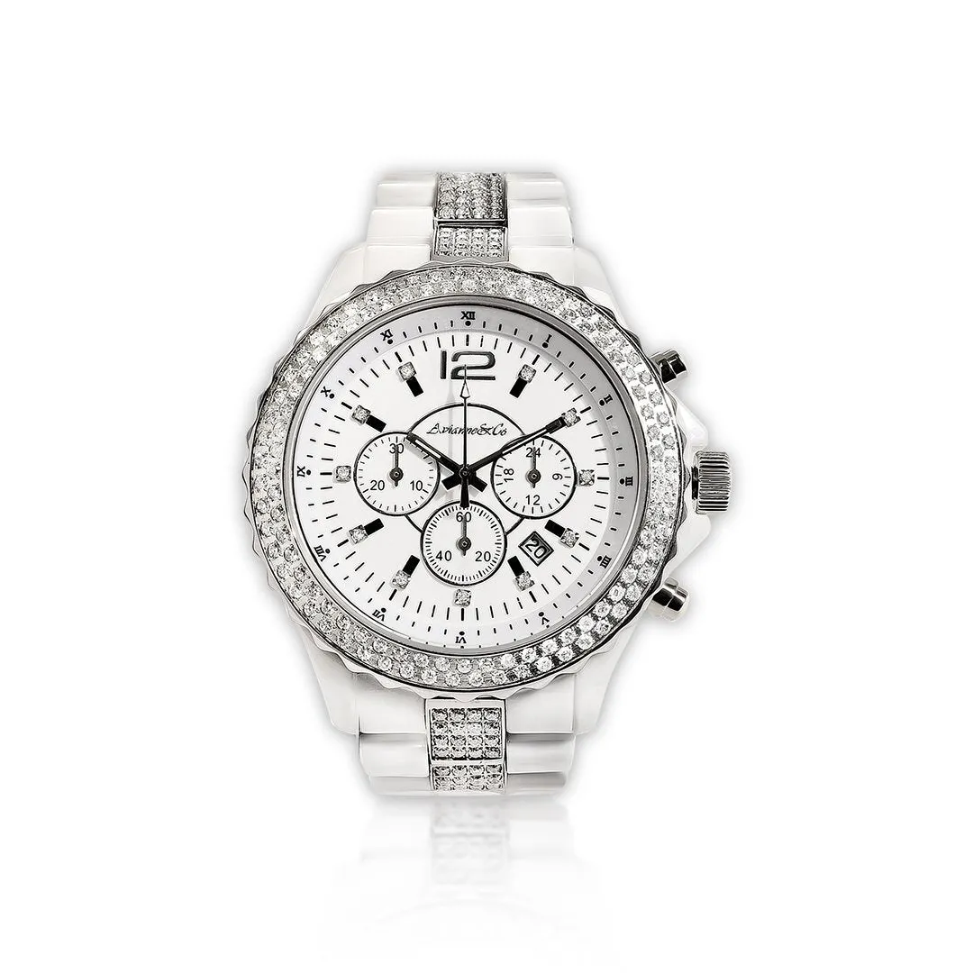 Avianne & Co White Ceramic Diamond Watch 3.83 ctw